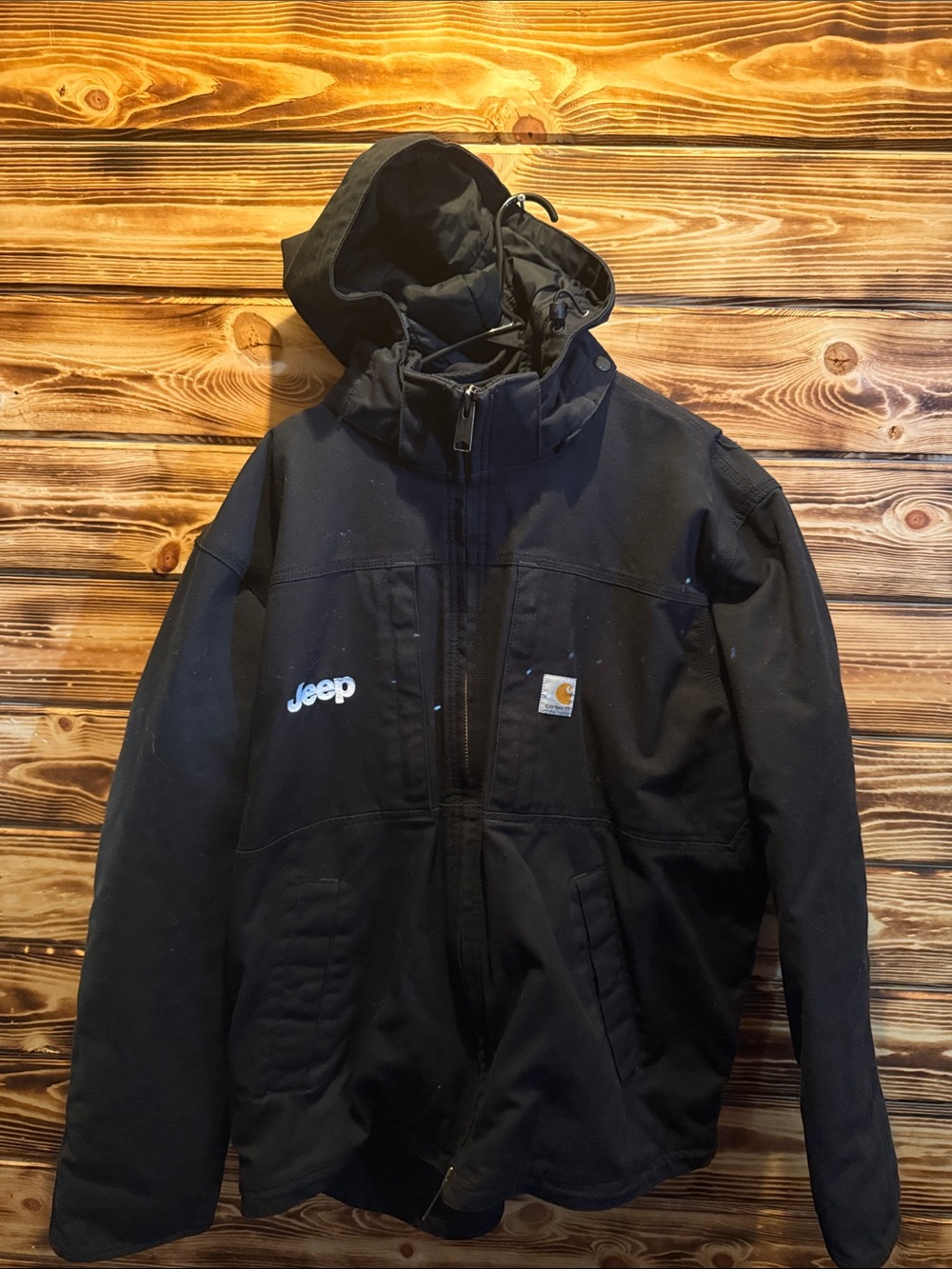 Carhartt Black Hooded Work Jacket with Jeep Logo
